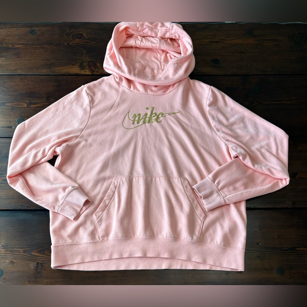 Nike Pullover Hoodie Pink & Gold Cowl Neck Women’s XL Soft Activewear - Picture 4 of 11